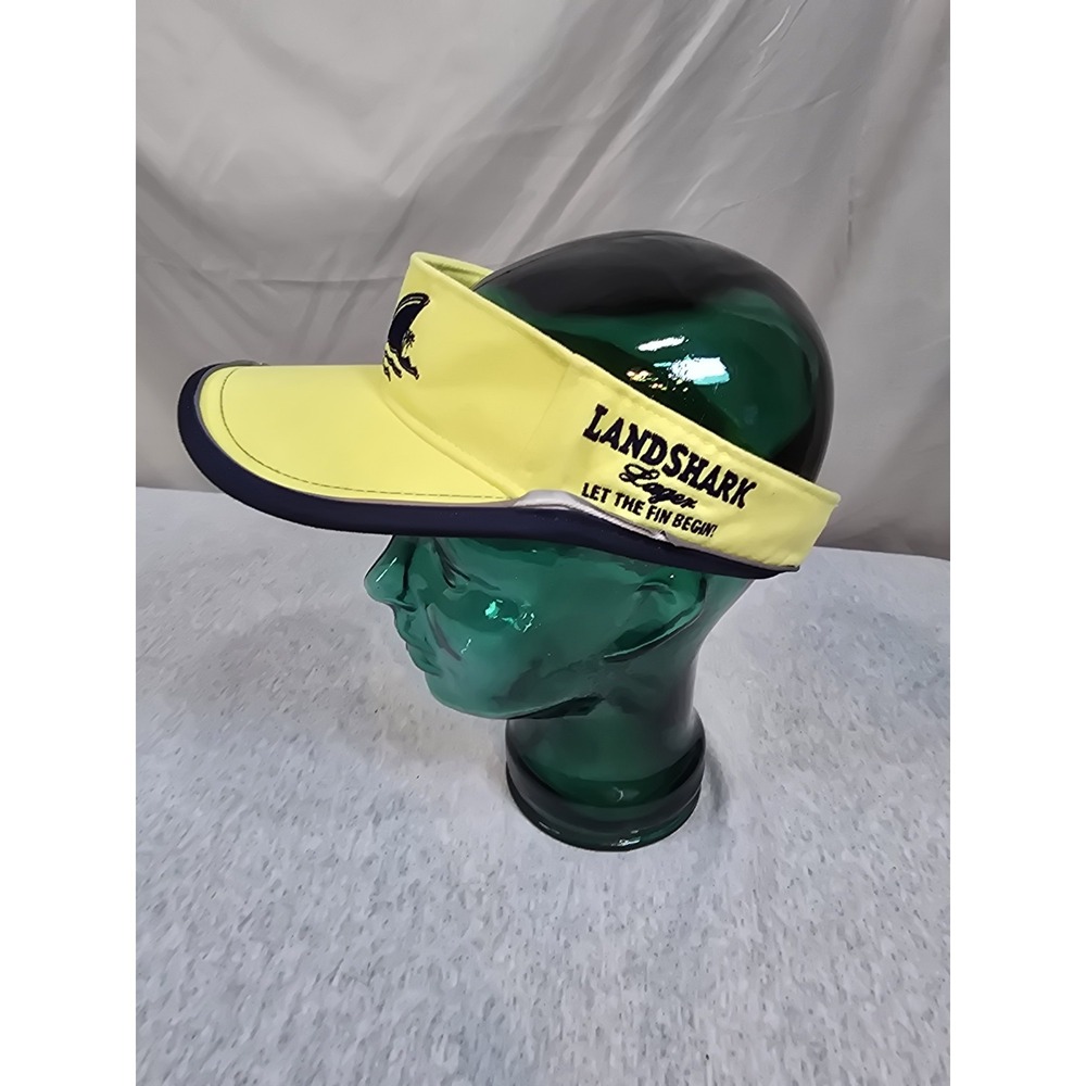 Landshark Fins Up yellow adjustable visor dark blue embroidered shark fin
